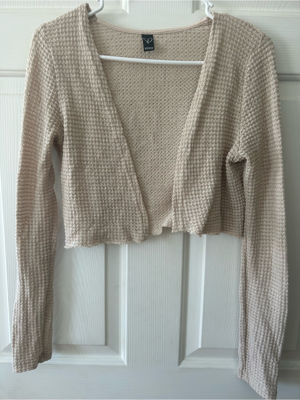 Windsor Light Beige Cropped Waffle Knit Cardigan